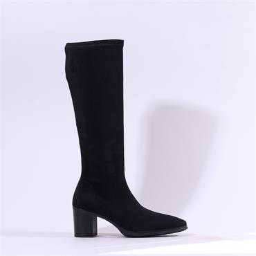 Miss Elastic Block Heel Long Boot - Black Stretch